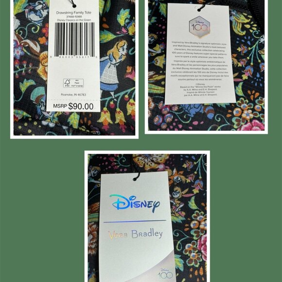 Vera Bradley Drawstring Family Tote in Disney Classics on the Green NWT Ripstop - Picture 4 of 12